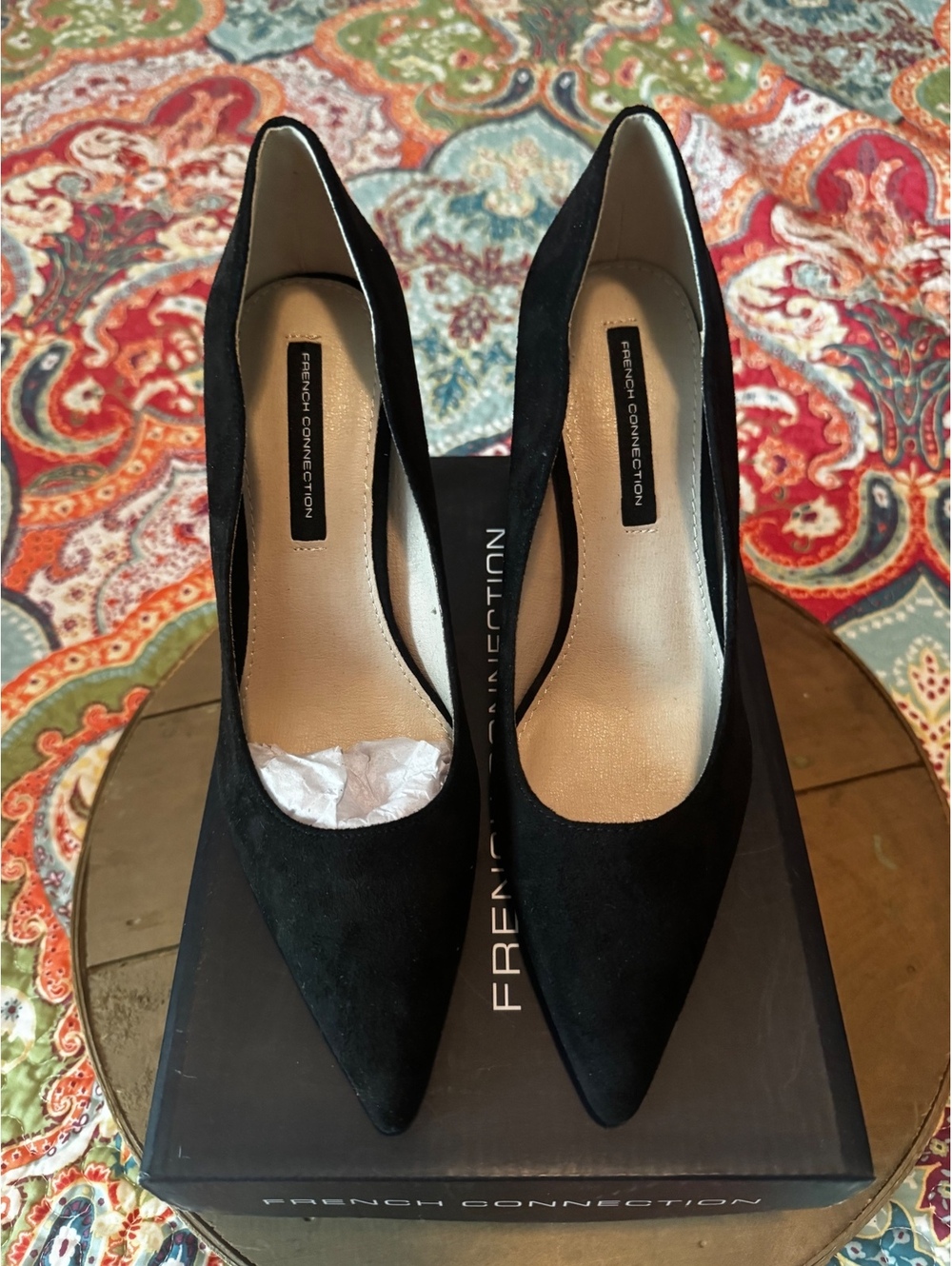 French Connection Black Suede Pointed Toe High Heel Pumps, Size US 8 / EU 38.5
